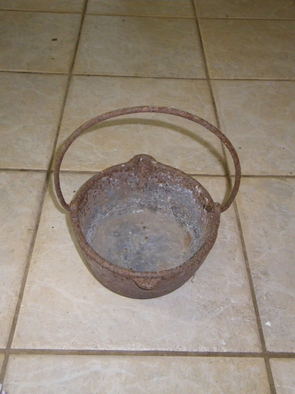 Antique Cast Iron Smelting Pot Stamped Signed Bottom Primitive Rustic Decor Rare